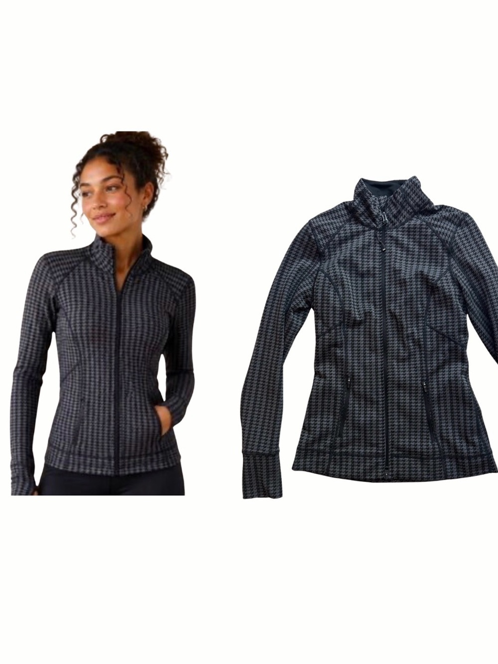 Zella Nordstrom Houndstooth Full Zip Athletic Track Jacket XS